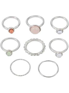 Women's Color ful Crystal Zinc Silver Star Moon Vintage Stack able Knuckle Ring